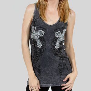 Women's Tank Top w/ Embellished Rhinestone Crosses